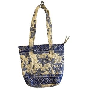 Blue and white small floral tote bag